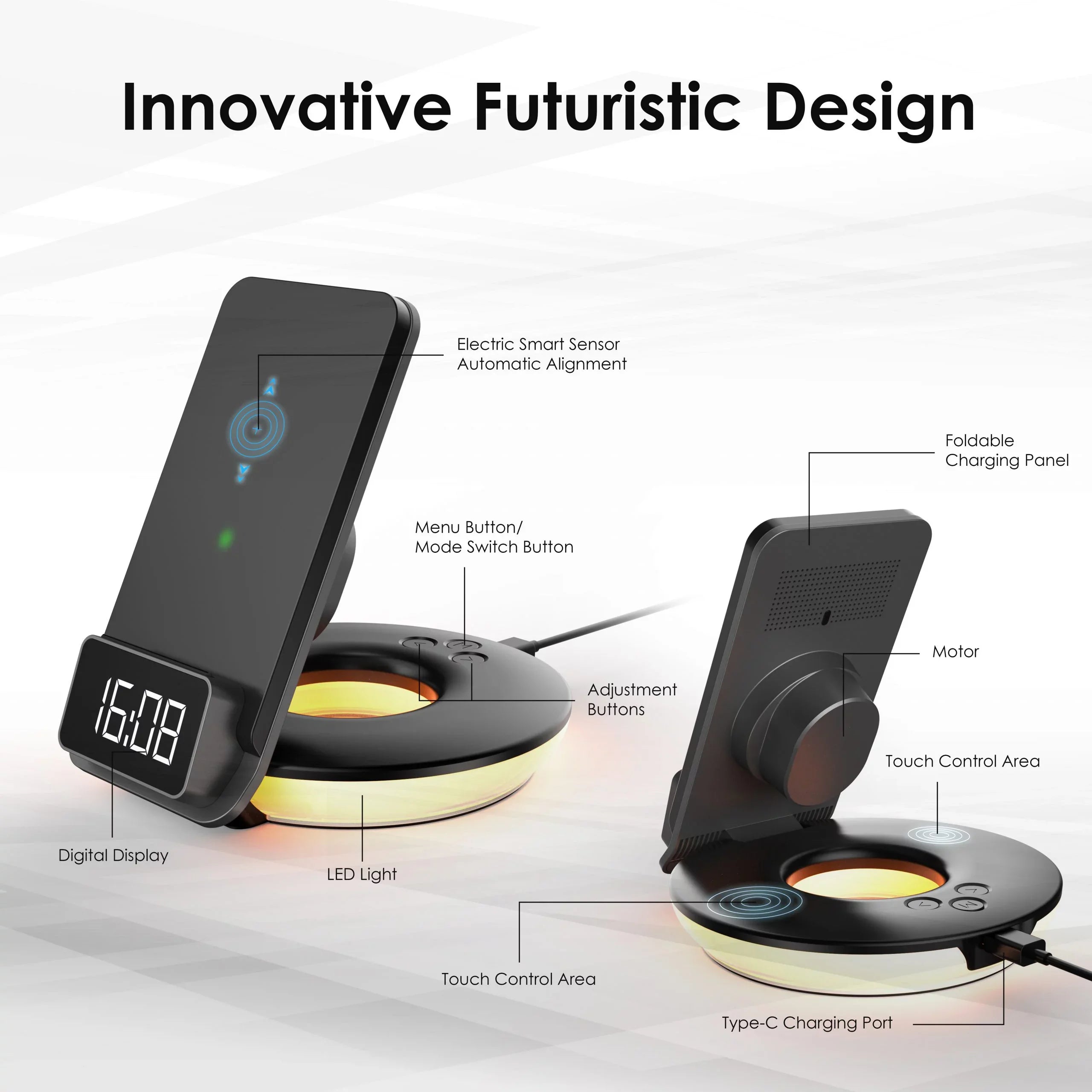 Control, RS7 Black - Wireless Charging Lamps Table-Desk Rexing 3-in-1 Station, Touch