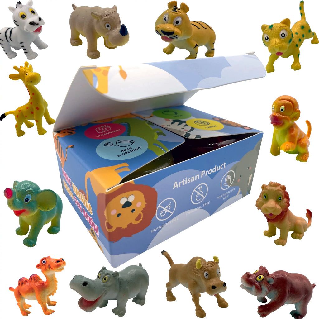 Safe Bar Soap Wild Toys Animals Set Inside Handmade Collect 4 Glycerin in All USA Funny Animals Surprise Toys 12 with Natural Moisturizing by and Relaxcation Kids Soap