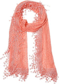 Cindy Scarf Lace Pink Soft and Fringes shawl Women Lightweight Wendy Leaf for Peach