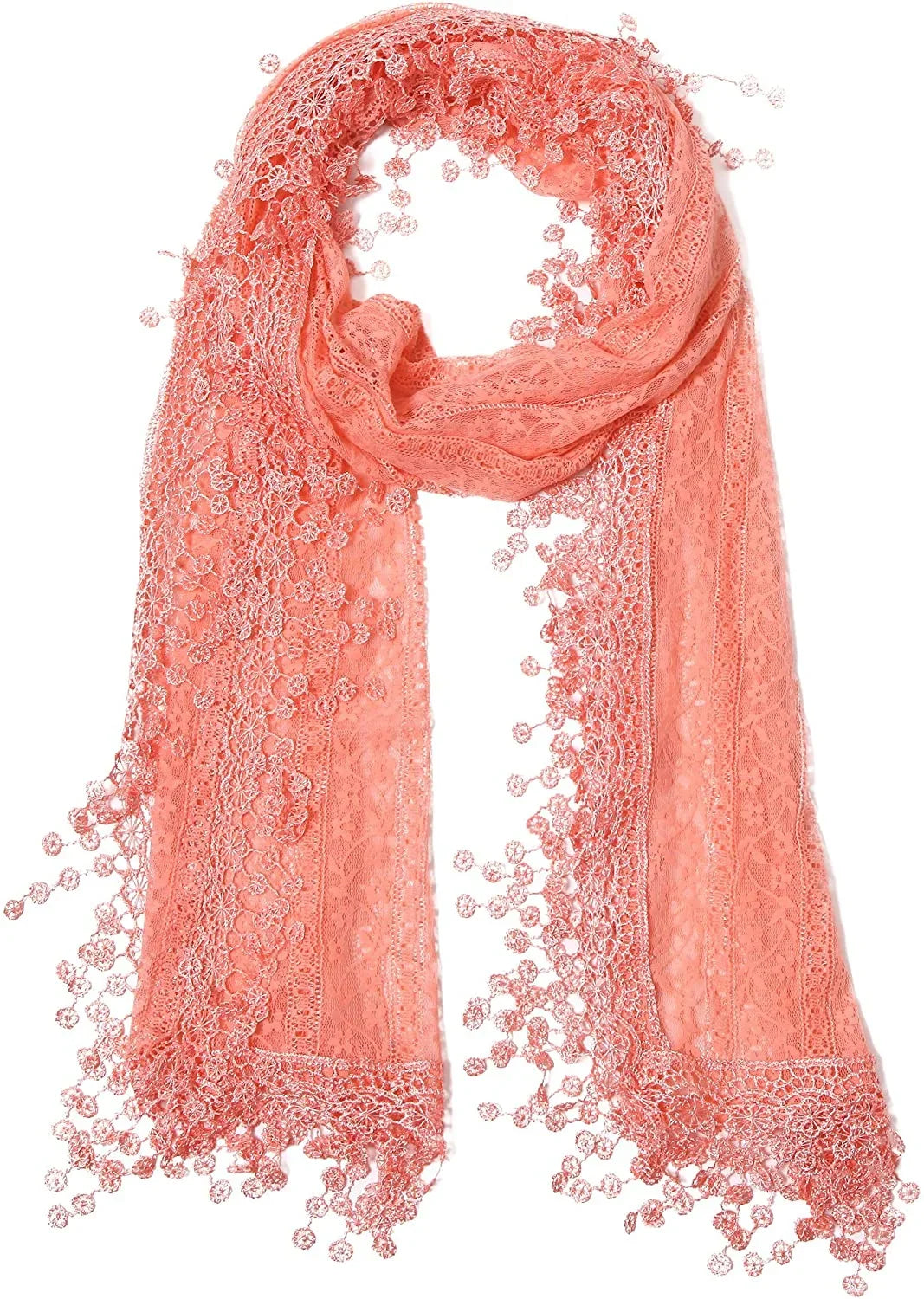 Cindy Scarf Lace Pink Soft and Fringes shawl Women Lightweight Wendy Leaf for Peach
