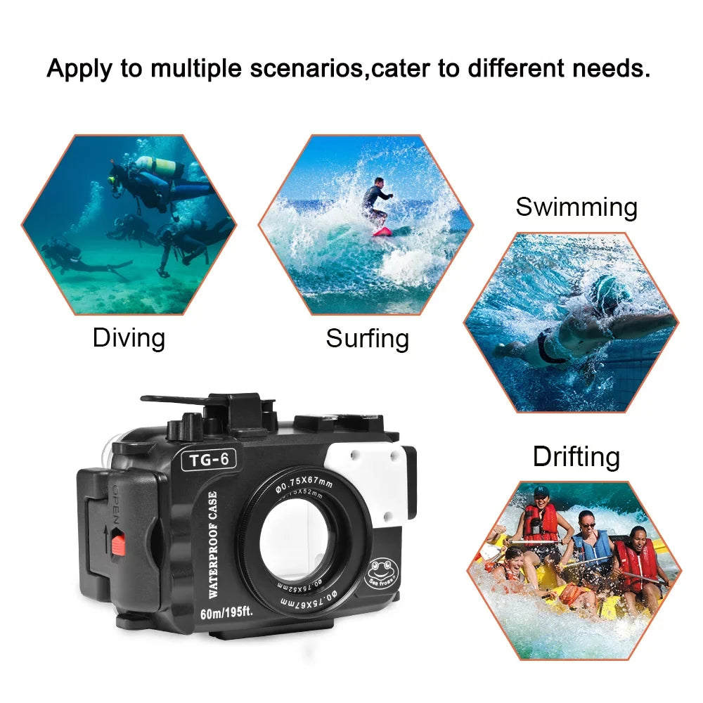 Camera Protection frogs Sea for Diving TG-6, Underwater Case Waterproof Olympus 60m/195ft Housing,