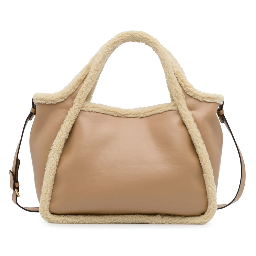 Shearling Pre-Owned Stella (Good) Authenticated Fiber McCartney Unisex Satchel Fabric Brown Stella Trimmed Logo Chemical