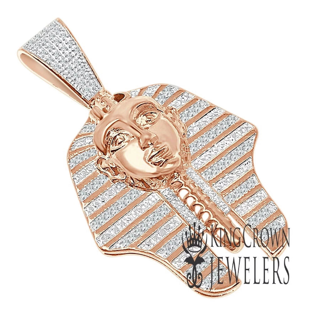 Diamonds 10K Charm Gold Finish Real Pendent King Rose 2'' Egyptian Tut Pharaoh