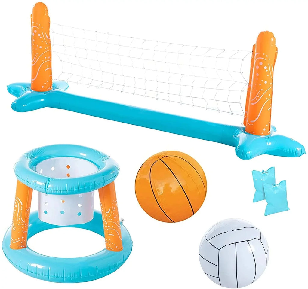 Floating, Adults Set Kids Toys, | Net Water Game Junipel Toys & Floaties and Summer for Swimming Basketball Light Pool Blue Teens Pool Hoop Volleyball