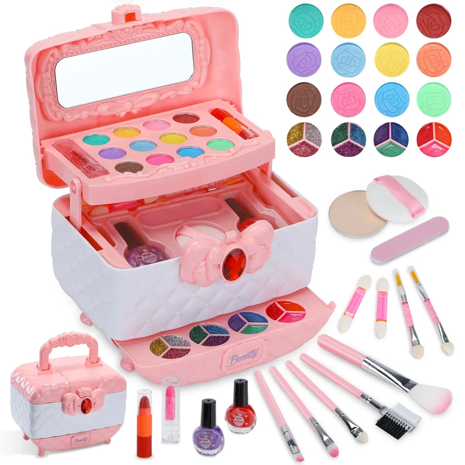 Kit Non-Toxic Washable Little Gift Kids 42 & 3-12 Girl Makeup Makeup Set, Set for Cosmetic, (Pink) & Christmas Pcs Toys Birthday Safe Girl Real Old Year for Kids Toddler Frozen Girl Makeup