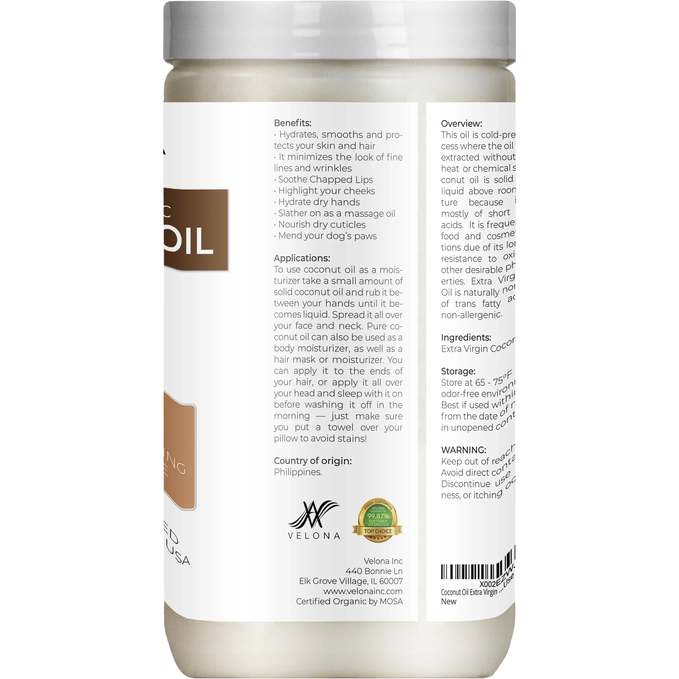 '- Use Oil in Body, Virgin, Food oz Results jar | Care Skin, Virgin USDA Certified Hair - Grade Cosmetic Extra | Pressed Face, Velona Today and | Cold 64 Enjoy Coconut | | Extra Organic