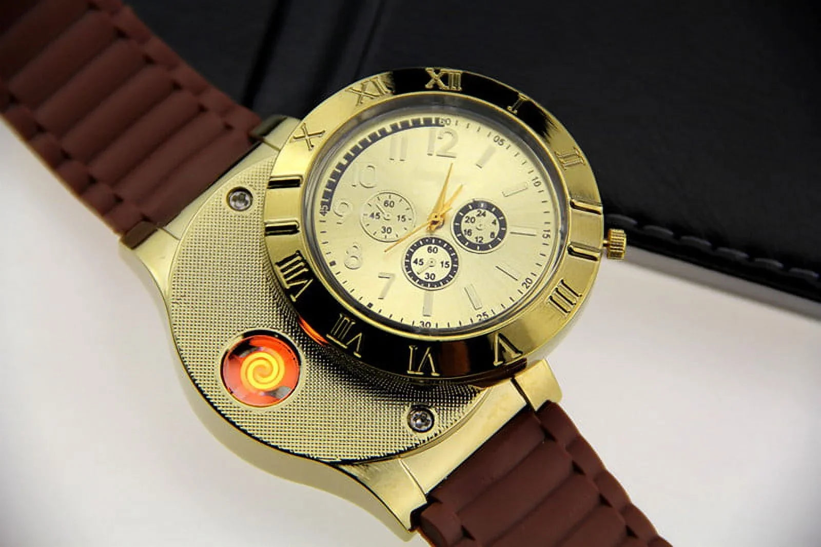 Outdoor Rechargeable Rubber Lighter USB Watch Strap Men's Windproof USB Gift Flameless Watch