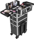 Rolling included) VIVOHOME with not Keys Case Train 4 in Cosmetic Black(Cosmetic are Trolley 2 Straps Shoulder 1 Makeup Aluminum Professional Organizer Box