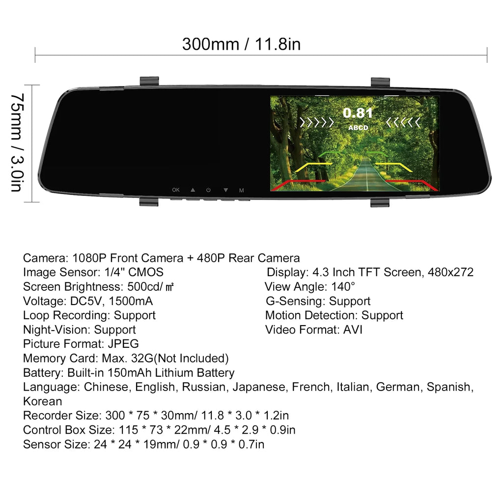 Dash Camera,1080P Dual Inch 4.3 Rear Screen Dual Cam Radars Camera 4.3 Dual 4.3 Reverse Nebublu Rear Camera Camera Inch 4 Reverse Screen Dash Dash Radars Reco DVR Rear Radars Rear Support Inch
