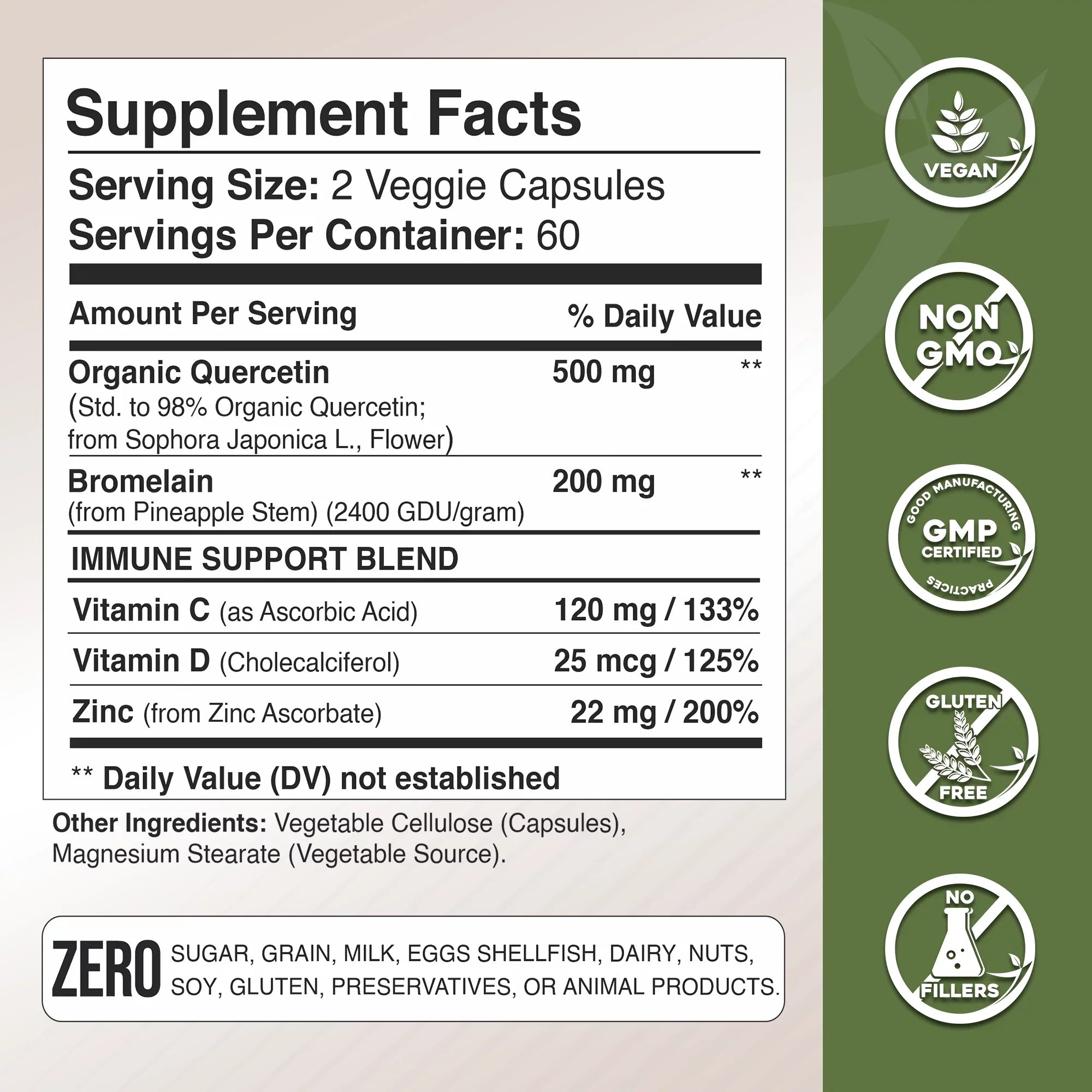 Quercetin Quercetin - - Nettle Gluten-Free, C Vegan) - Quercetin + 4 Vitamin Quercetin Zinc 240 Quercetin Bromelain - Month - Veggie D3 Zinc and - with Caps 500mg Supply Vitamin with (Non-GMO,
