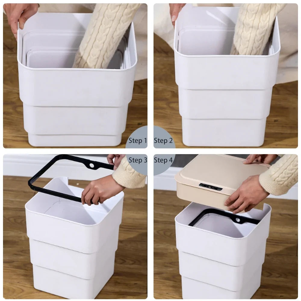 Office, with Can White Folding Mode Bathroom, Trash Can, Touchless Automatic Aromatherapy 18L/4.8 Gallon for Kitchen, Garbage Holdpeak