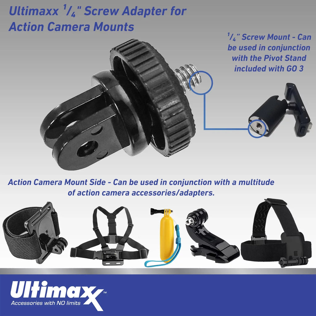 1/4” 3 Cam Screw Includes: & (25pc Bundle GO Bundle) Insta360 (32GB) Action Mounts, Metal Mini - More Camera Advanced Action Ultimaxx Adapter for Dolly