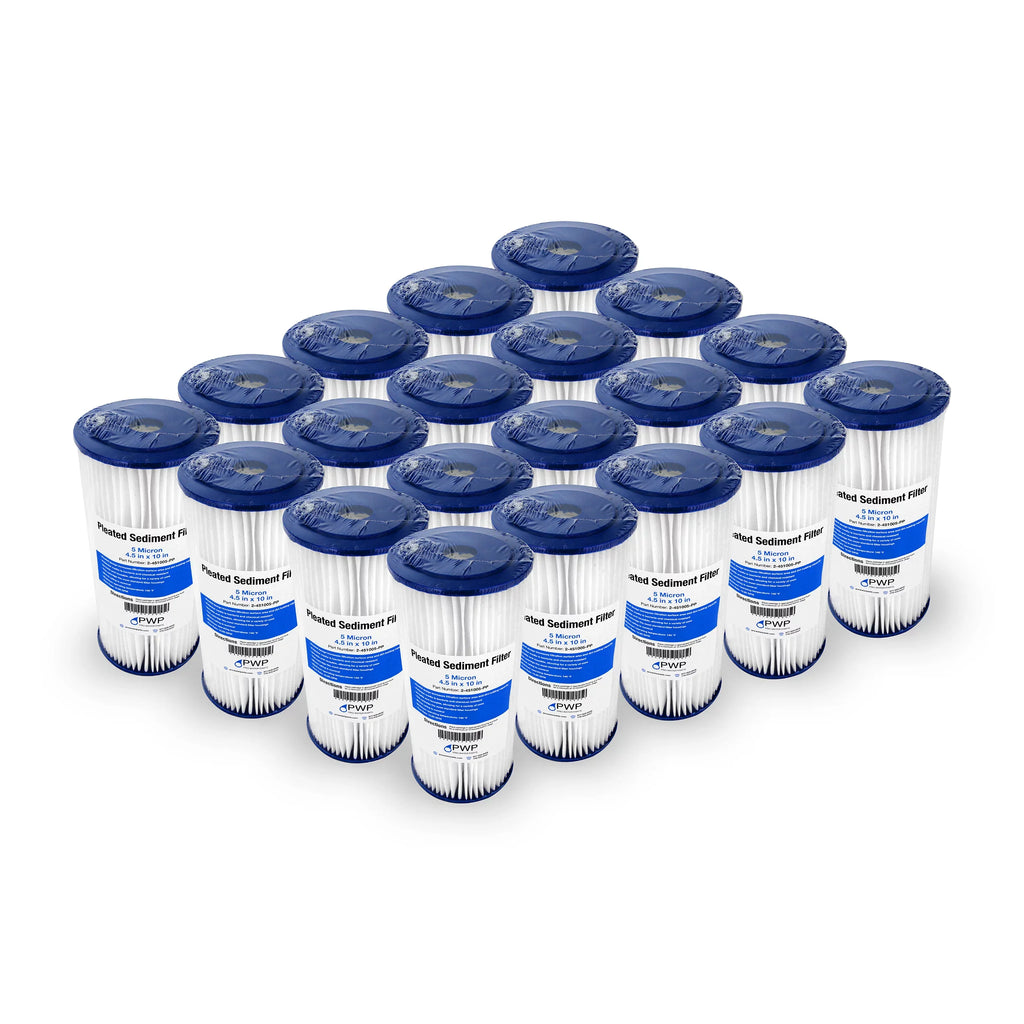 Filter Sediment 20 Poly 4.5x10" Pleated Micron Water Cartridge 5 Pack