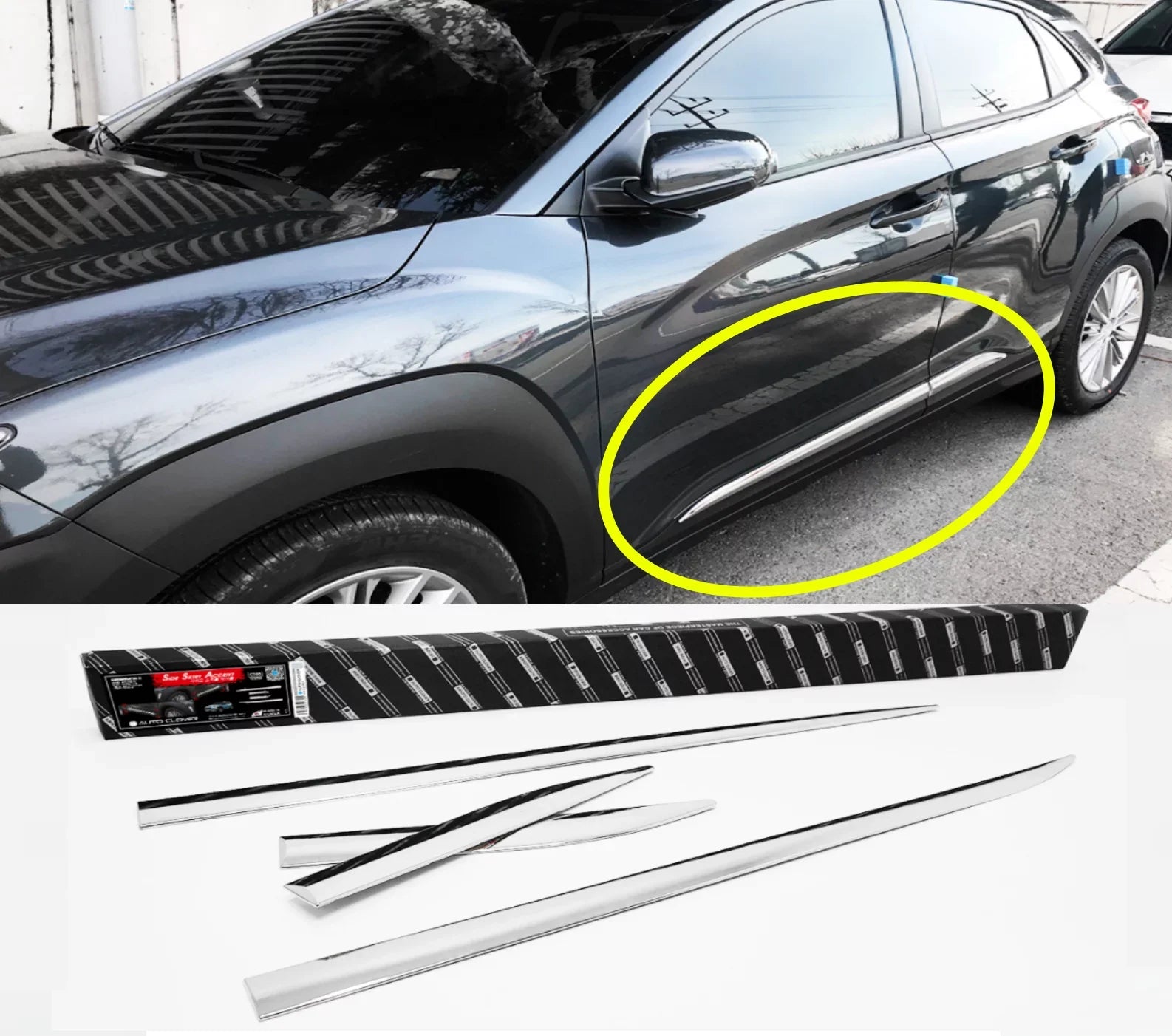 Side KONA Door Molding Chrome for Line Hyundai Skirt 2018-2022 Under