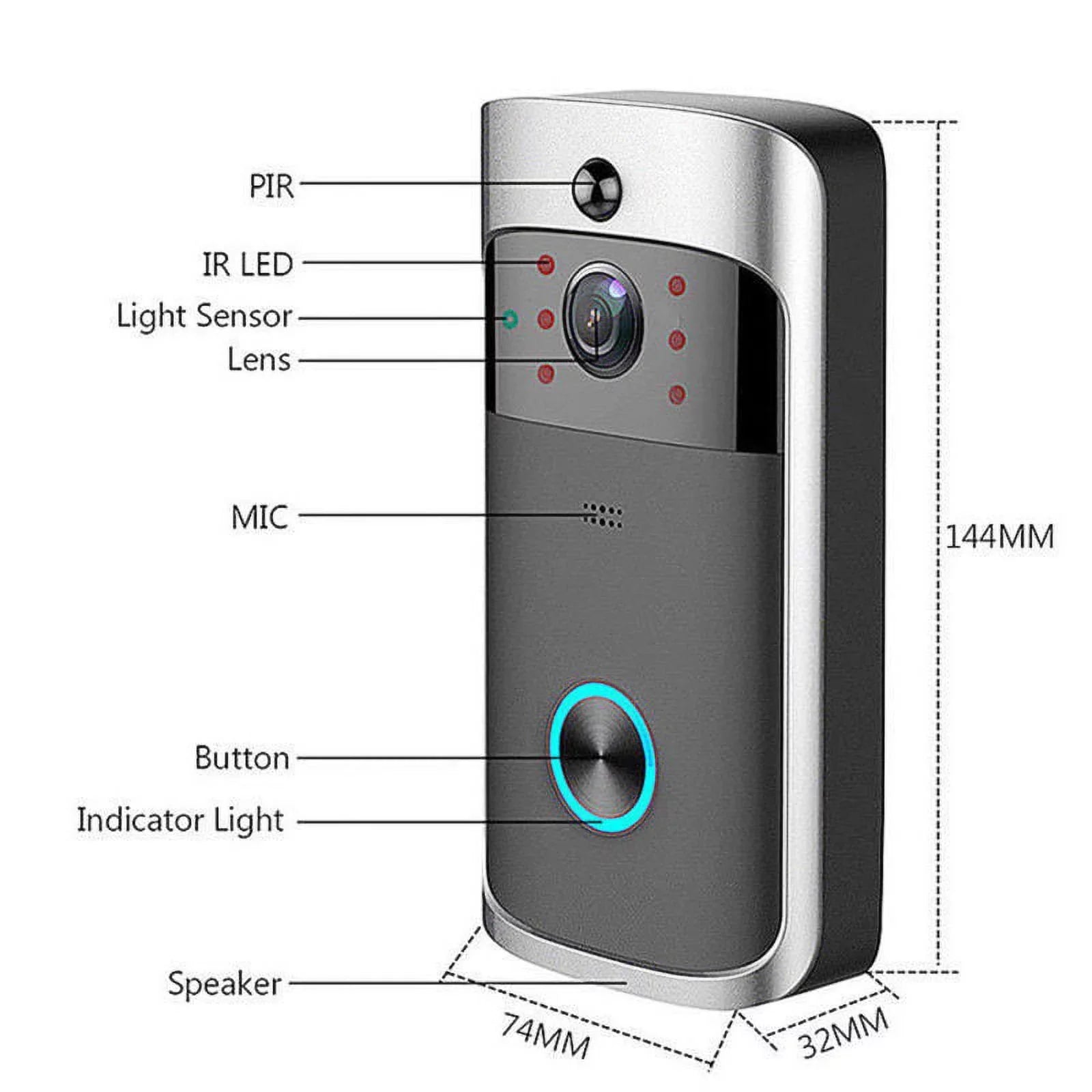 Smart Video System Bell-Black Wireless Camera Doorbell Visual WiFi IR Security Record