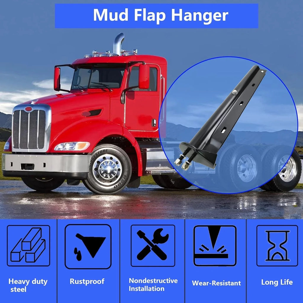 Set Spring Flap Semi Trucks 1-1/8" Bracket Bolt Holder Black Mud Straight Hanger Spacing POWERWORKS Loaded Mudflap for 30" Length