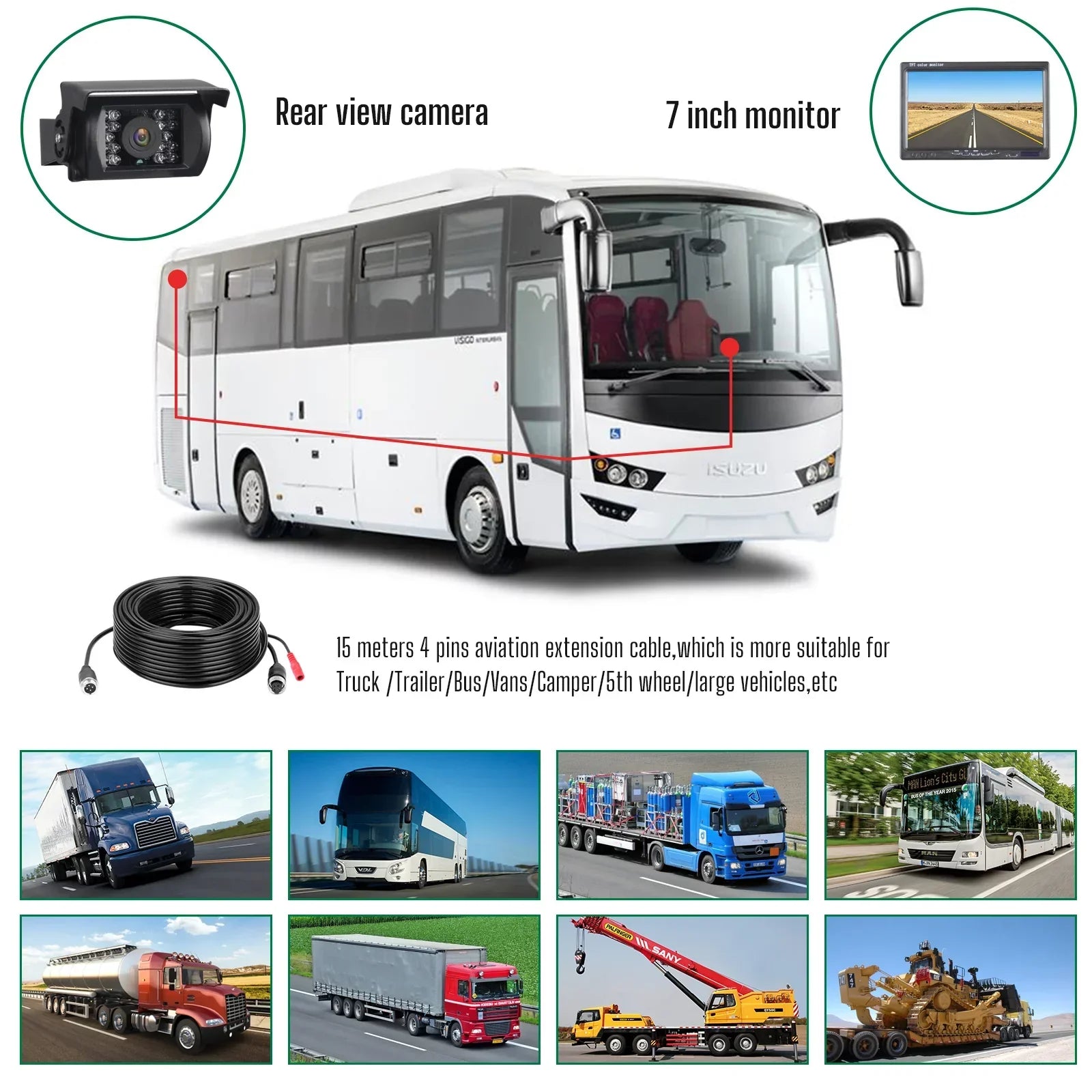 Cam Camping Back Waterproof IR RVs Kit, Night LCD Camera Backup Reverse Vision with Vans, IP67 TOGUARD Cars, 7’’ up Monitor Rear Night Vision Rearview with Trucks, CA711 for View