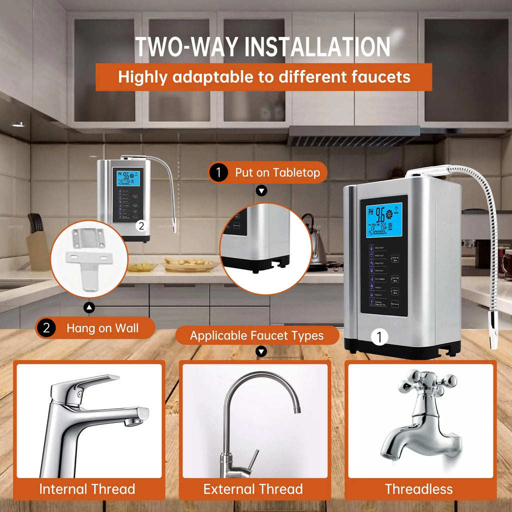 Settings,Auto-Cleaning,Intelligent Water Water Water Filter,7 Alka -500mV Acid to ORP, Alkaline Machine 8000 Purifier Water Per 3.5-10.5 Liters Voice(Silver) PH Machine,Up Ionizer,