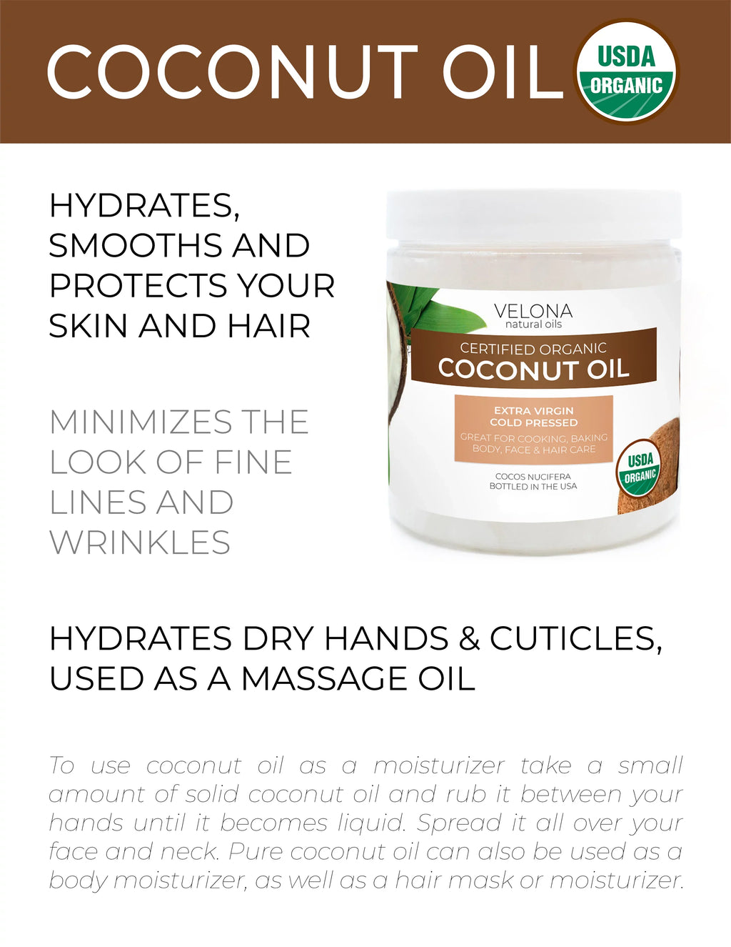 '- Use Oil in Body, Virgin, Food oz Results jar | Care Skin, Virgin USDA Certified Hair - Grade Cosmetic Extra | Pressed Face, Velona Today and | Cold 64 Enjoy Coconut | | Extra Organic