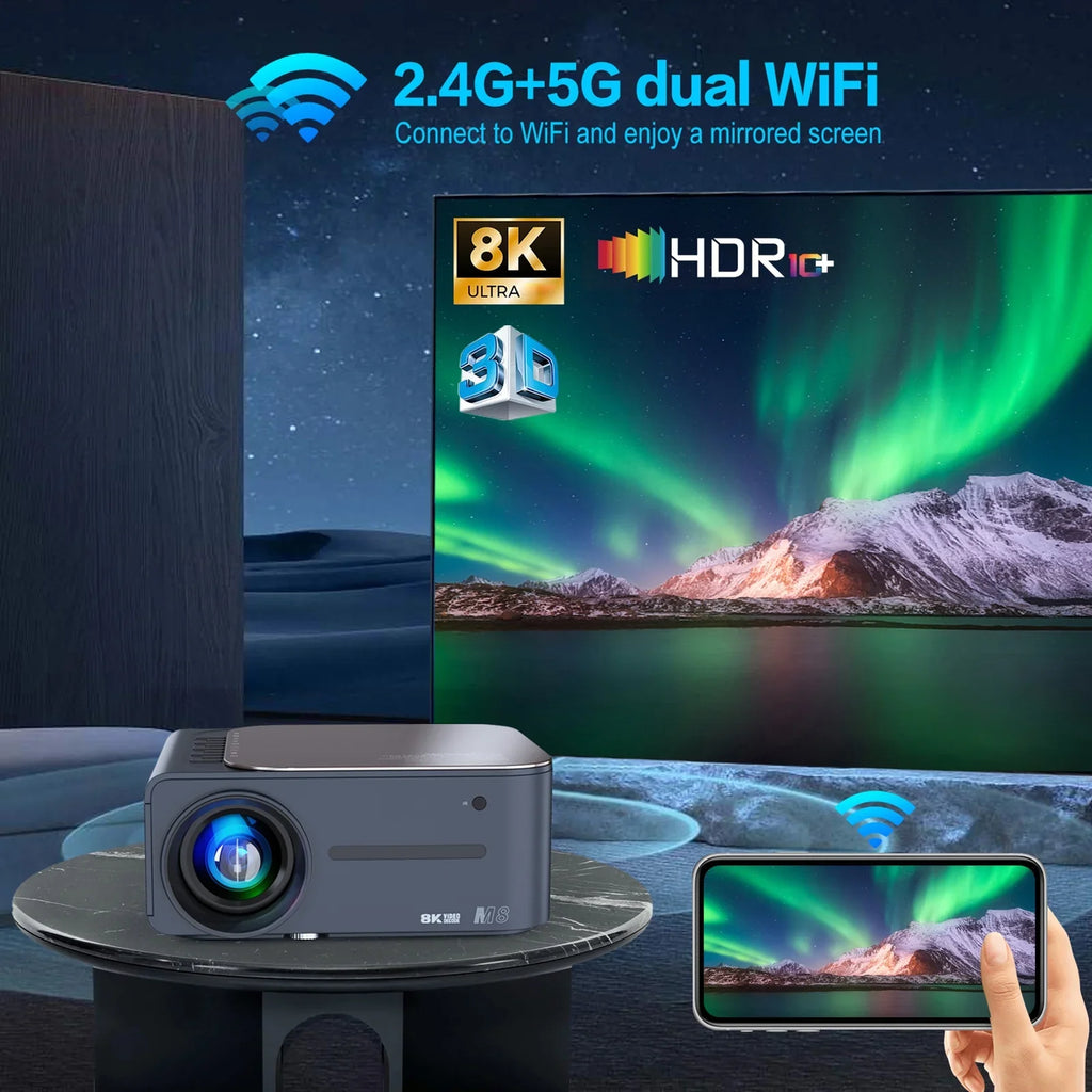 Intelligent 80,inch Keystone 8K Screen 9 Android HDR 2.4G+5G Voice Large Clear Correction Control BT5.0 moobody WiFi Projector AI Ultra