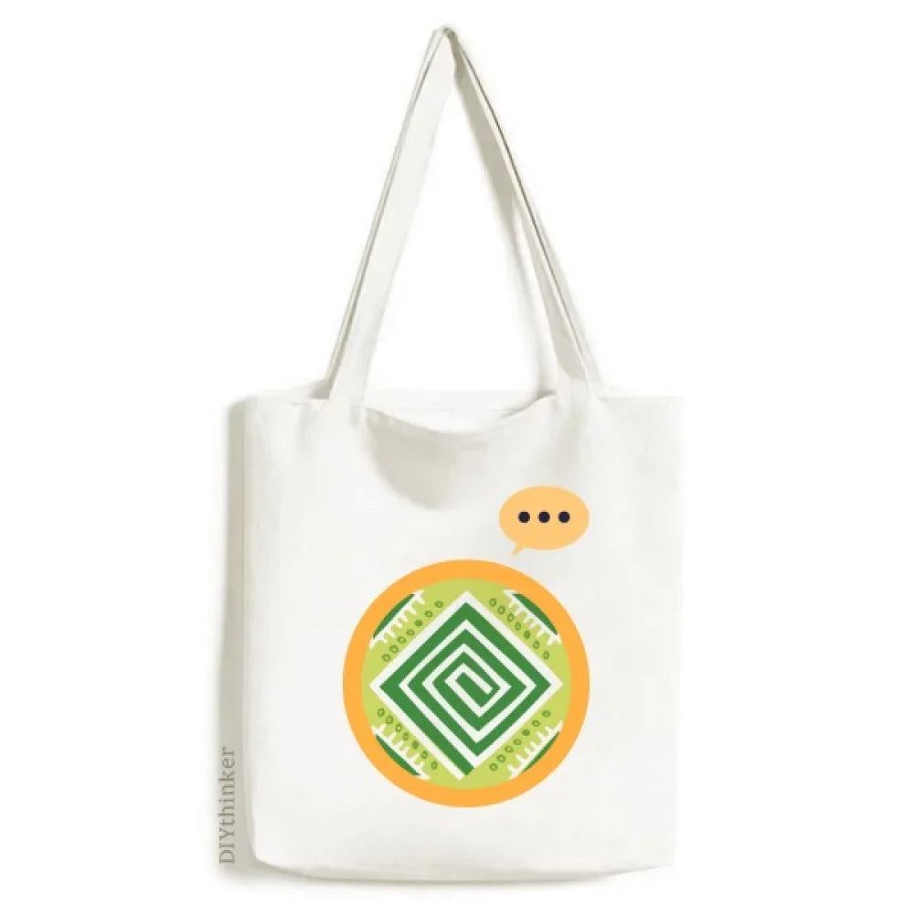 Shoulder Tote Sack Bag Mexico Ancient Canvas Totems Expression Squares Green Civilization