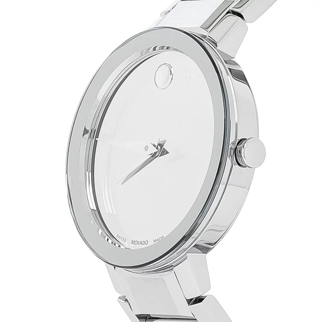 Ladies Dial Mirror Watch Silver Sapphire Movado Quartz 0607547