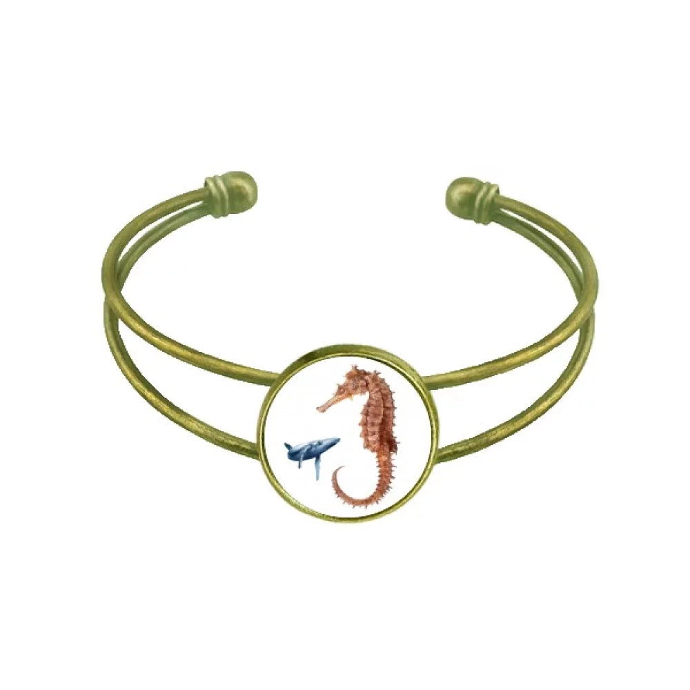 Hippocampal Bangle Bracelet Size Whales Retro Cuff Open Contrast Jewelry