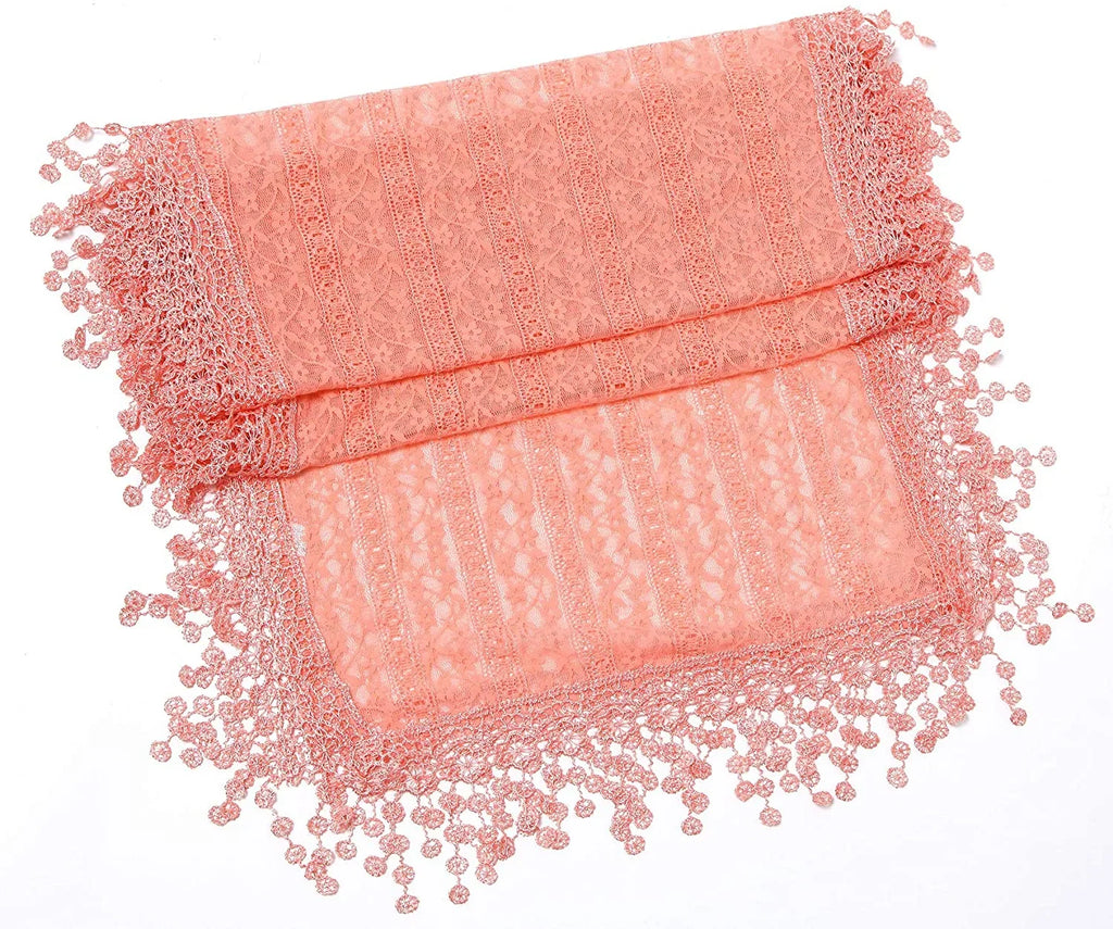 Cindy Scarf Lace Pink Soft and Fringes shawl Women Lightweight Wendy Leaf for Peach