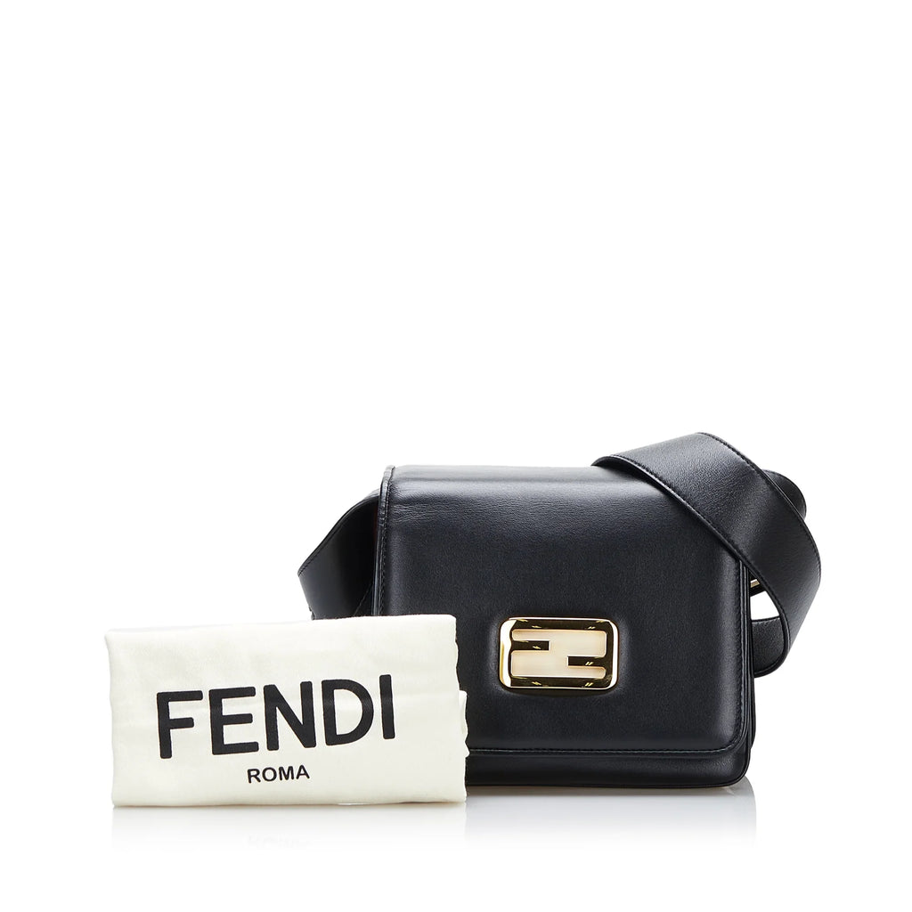 Leather ID Authenticated Pre-Owned Calf Crossbody Bag Unisex Black (Good) Small Fendi