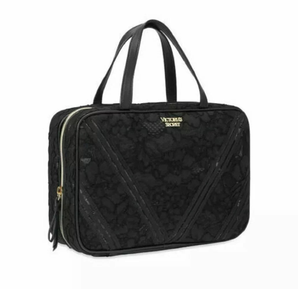 Lace NWT & Floral Clear Case Jetsetter Cosmetics Travel Black Victoria's Bag Secret