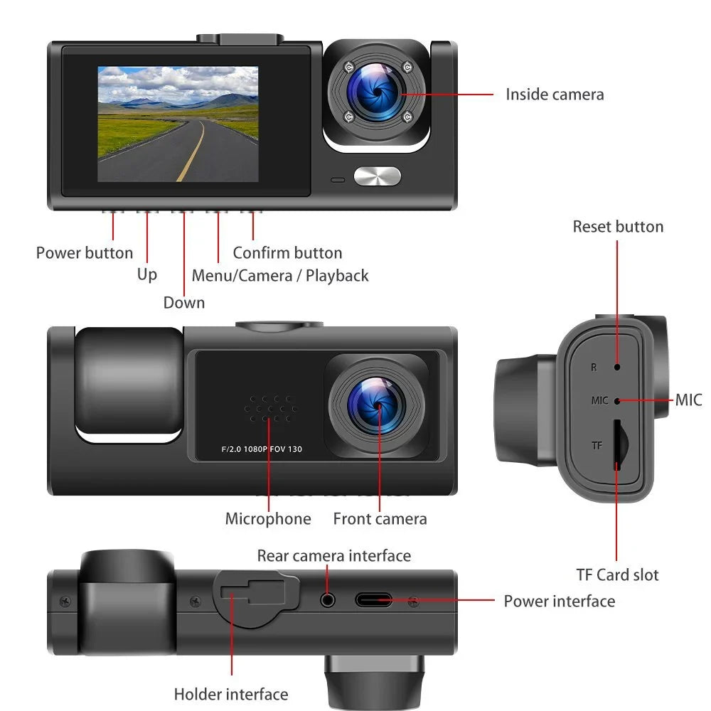 Card, Parking Front W/IR Triple Camera Vision, Night Dash W/32GB Rear Three for Monitor 1080P Loop Car HD Inside Dash and 3 TF G-Sensor, Cam Way Recording, Camera Full Cars, Dashcam Channel