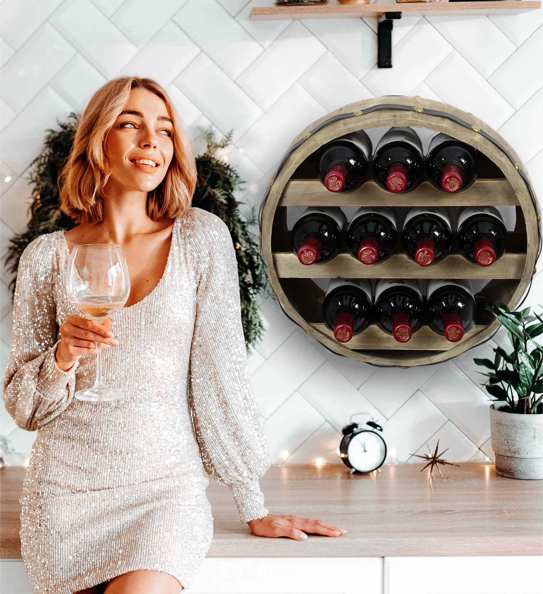 Natural Global Mounted Barrell Wine Wall Wood Cota Rack