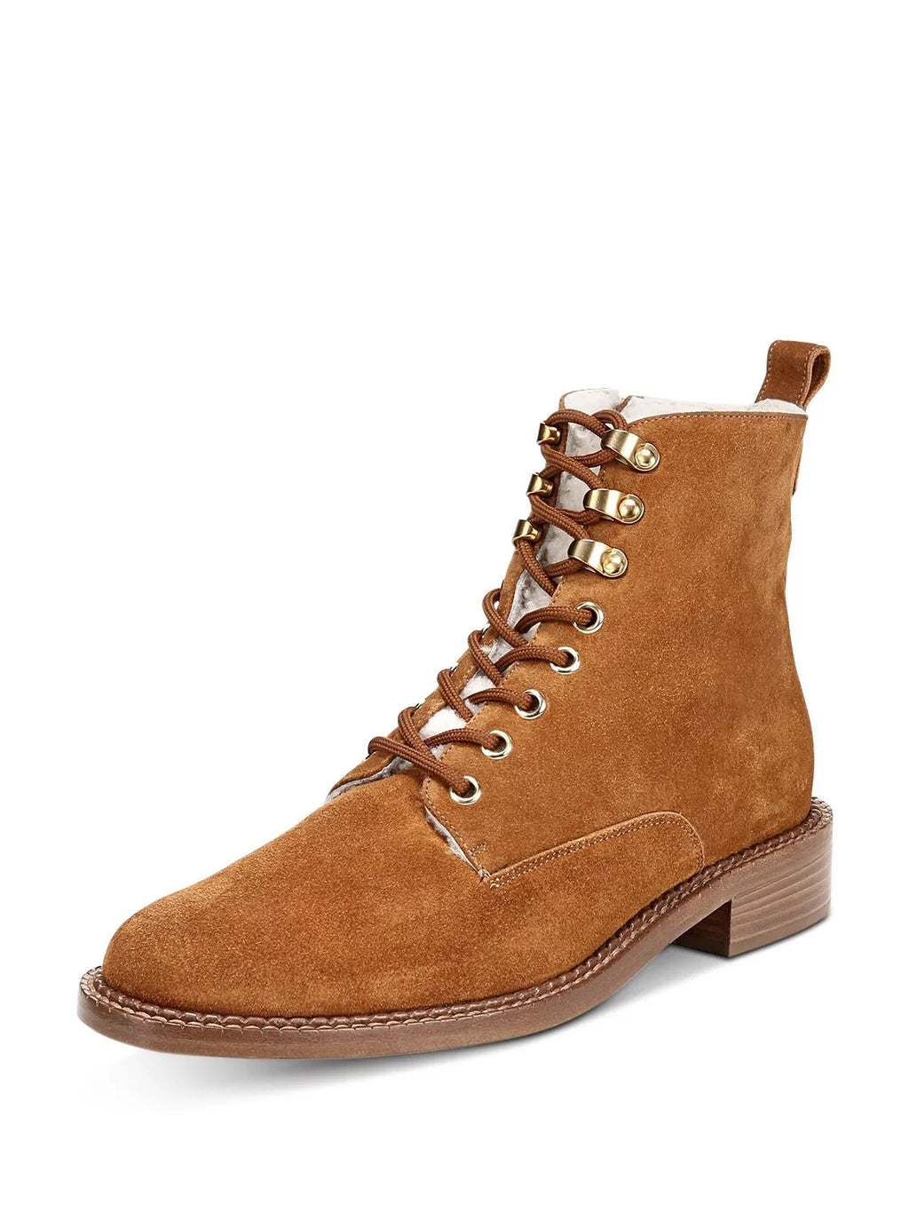Brown Comfort Hiking Toe Heel Boots Womens Leather Block Zip-Up Lace M VINCE. 8 Round Cabria
