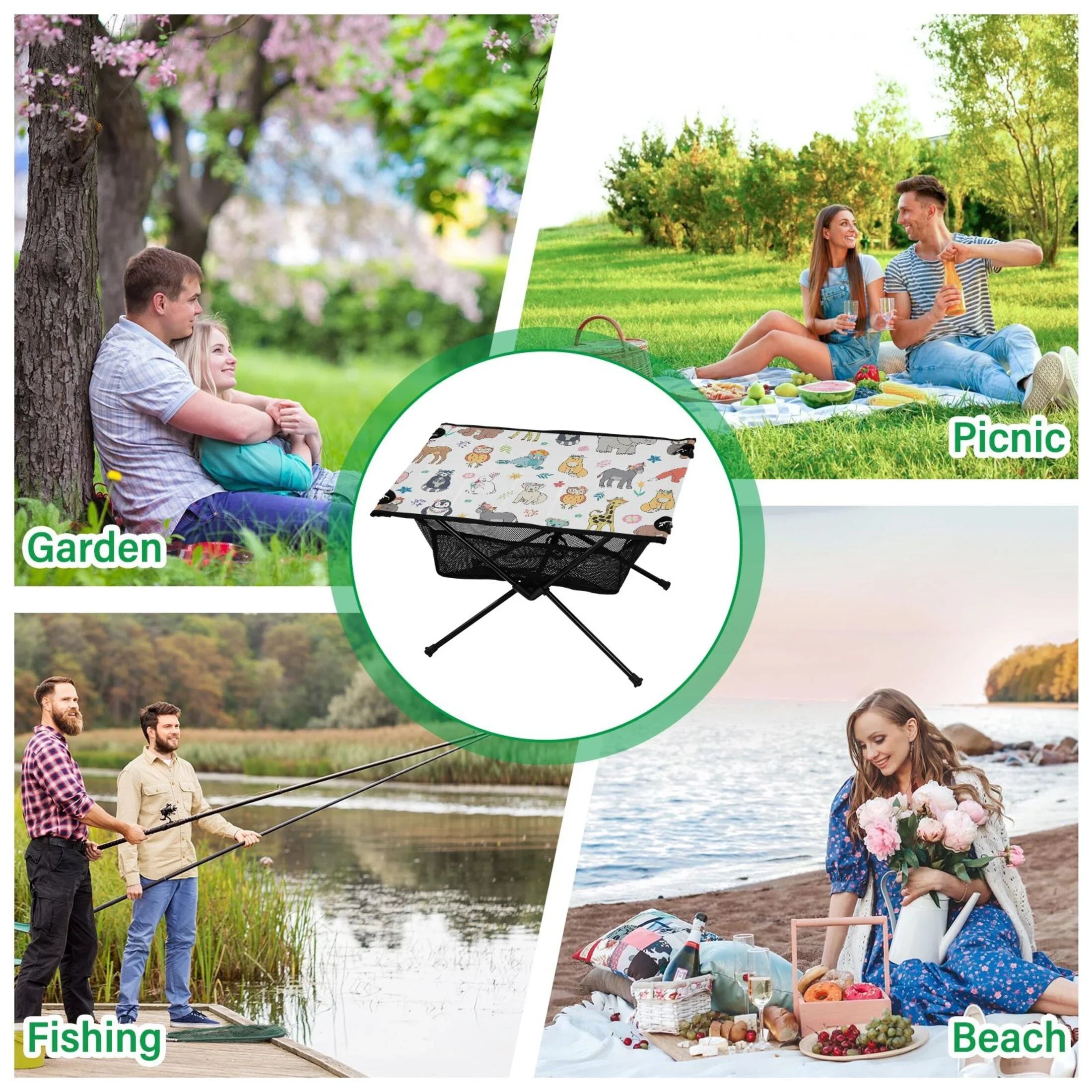Travel Elephant Beach Cartoon Outdoor with Fishing Giraffe for Storage Camping Picnic Table Folding Bag Table Fox BBQ Portable Table Compact Bear