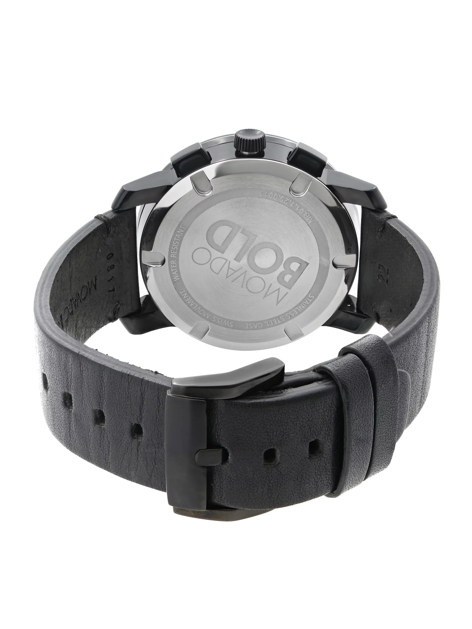 Black Movado Bold Steel Watch Ion-Plated Quartz Mens Chronograph 3600337 Dial
