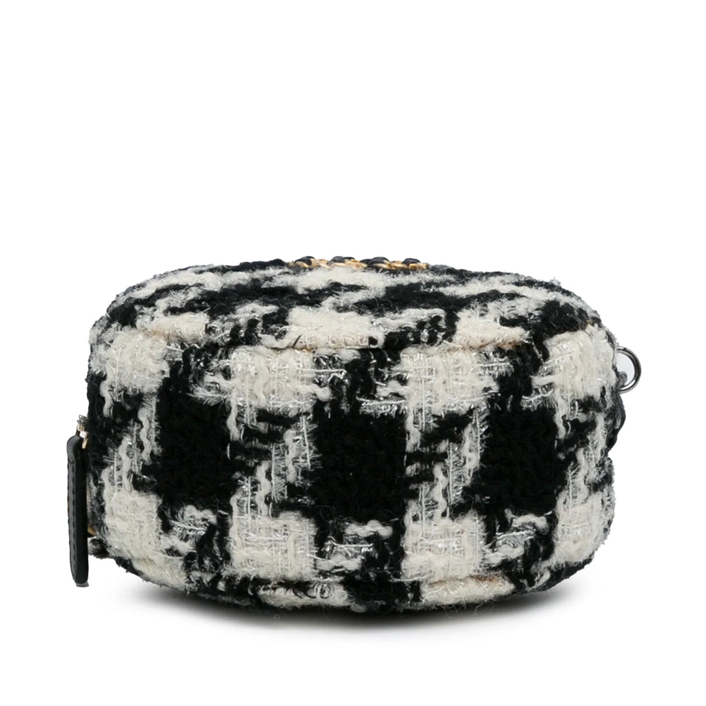Lambskin Unisex Chanel and 19 Tweed (Good) Pre-Owned Crossbody with Coin Authenticated Clutch Chain Purse Black Bag Fabric Round