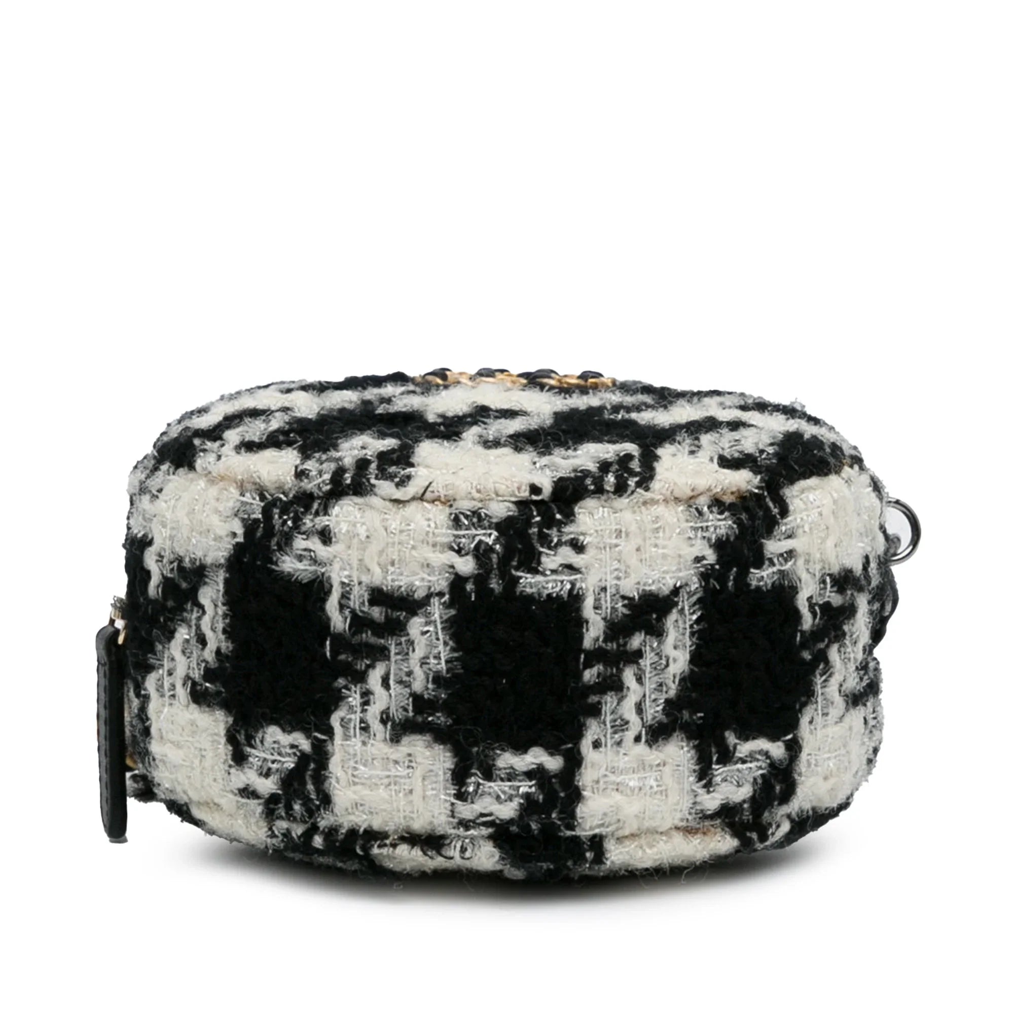 Lambskin Unisex Chanel and 19 Tweed (Good) Pre-Owned Crossbody with Coin Authenticated Clutch Chain Purse Black Bag Fabric Round