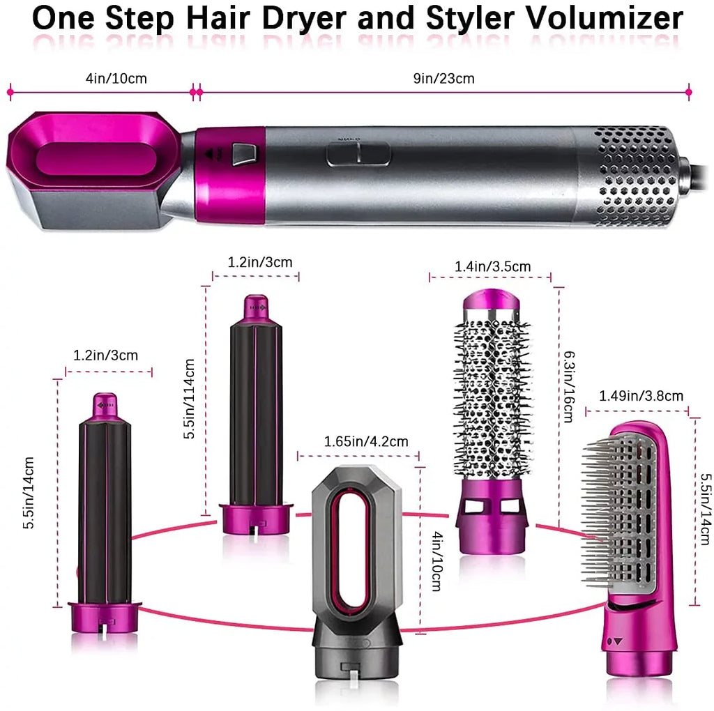 and Dryer - - 5-in-1 Detachable Negative Color: Brush Styling, Automatic Straightening Brush Heads PinkGold Dryer Blow Ionic Curling Hair Hair with Brush Styler for Electric