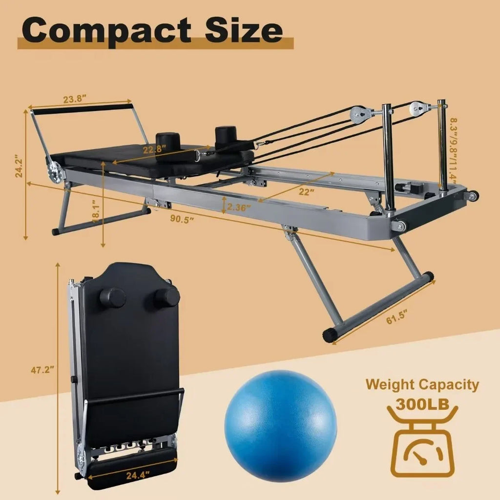 lbs Reformer, Docred Home with Capacity Quiet Spring Foldable Weight Machine Pilates Workout Reformer to Gym，Beginners，Up for 300 Pilates