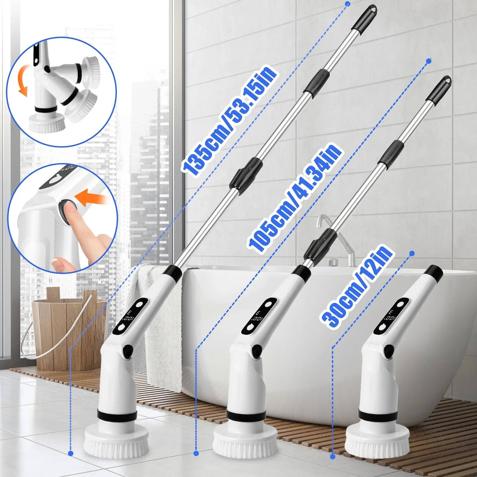 for Scrubber Floor Brush Scrubber, Heads,Shower Electric WLRETMCI Tub Car Long Cordless with Brush Brushes Spin 8 Cleaning Household Kitchen with Cleaning Bathroom Tile Handle