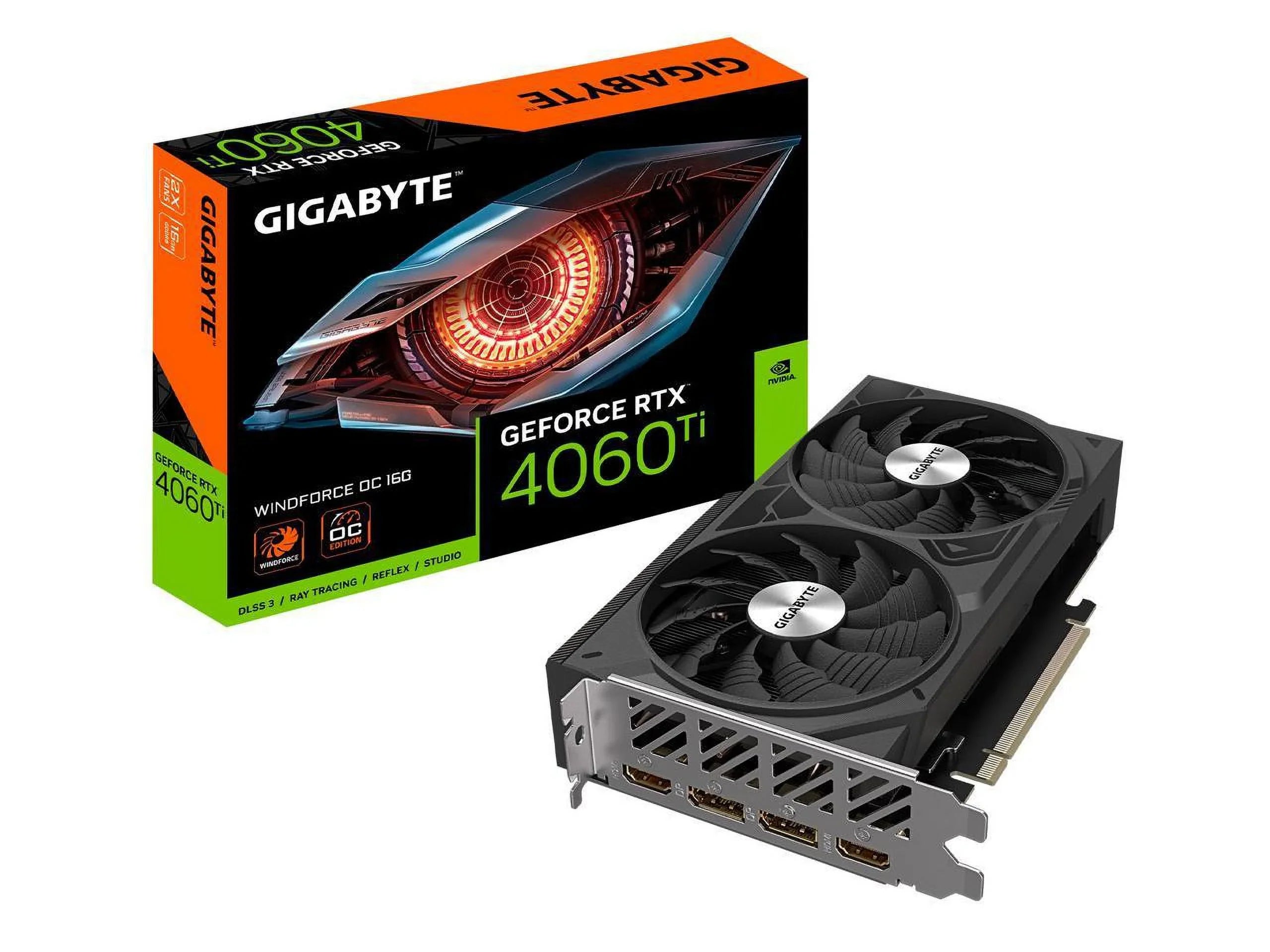 Fans, 4060 GDDR6, Ti OC 16GB WINDFORCE RTX Graphics 128-bit 16G WINDFORCE GIGABYTE Card GeForce Video GV-N406TWF2OC-16G Card, 2x