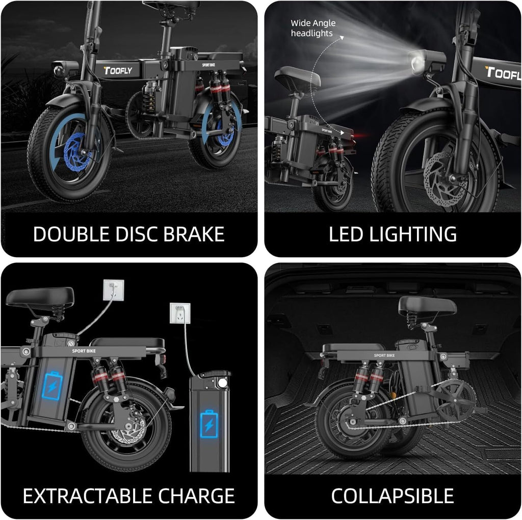 Folding Bicycle 48V Bike Electric Adult 2024 Toofly for 14" Ebike 15Ah-City 400W