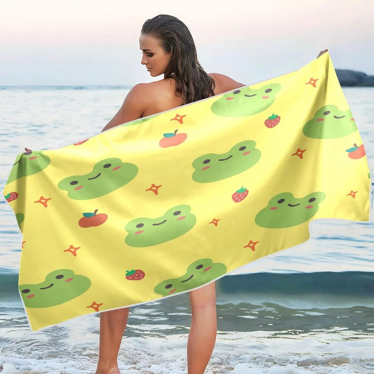 Dry Towel Towels - Compact Cute Oversized Beach for Quick Absorbent Bestwell Super Camping Frog - Lightweight Travel Cartoon Swimming Holiday（194） Towel