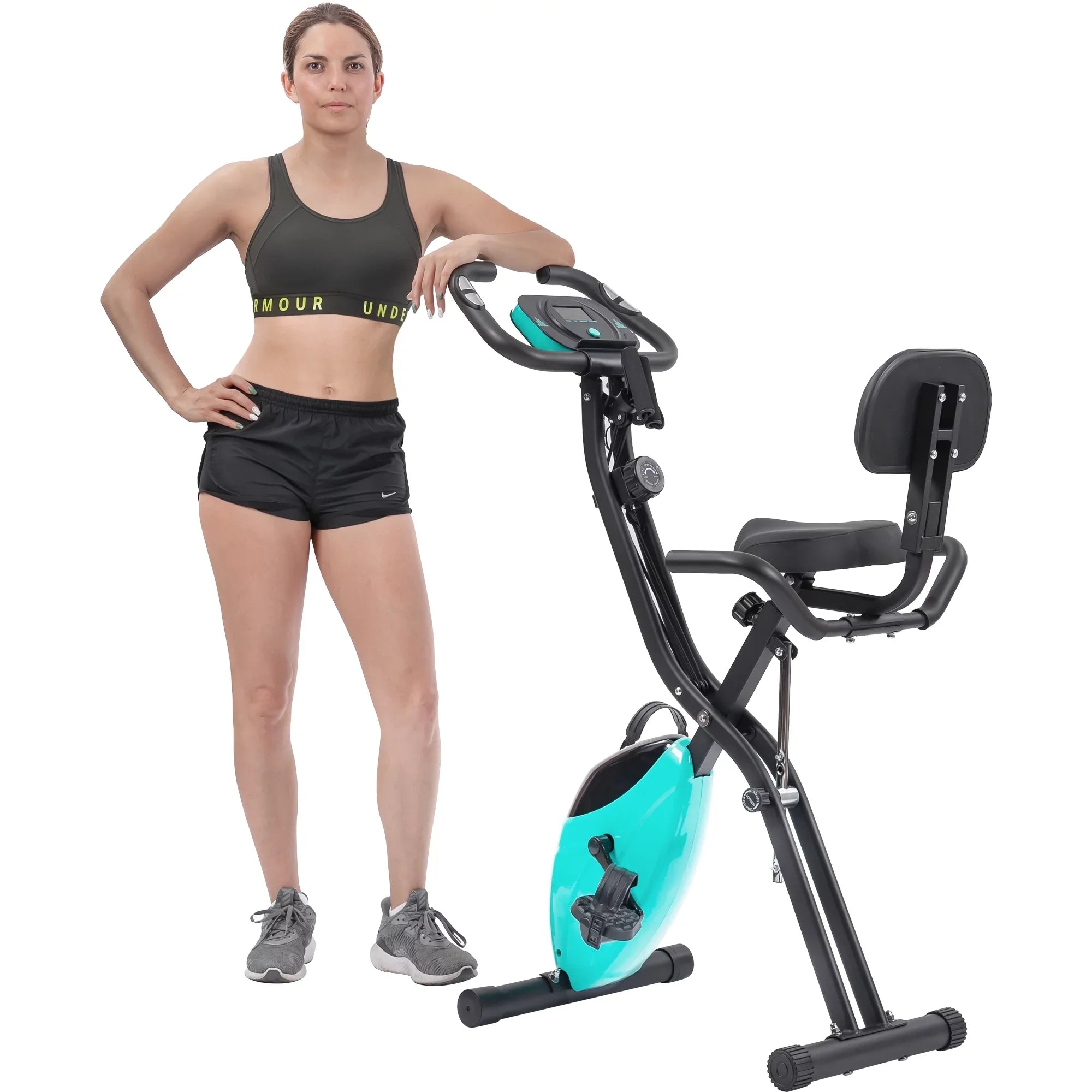 Recumbent Exercise Arm Resistance, Bands Folding Bike, Fitness Adjustable and and with Backrest Upright X-Bike 10-Level