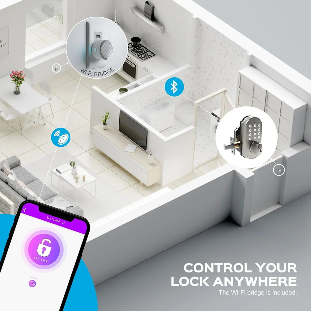 Electronic Mobile for Entry Home Keypad Nickel TL115 Deadbolt TurboLock with Door Smart Door Lock Front Keyless App Brushed