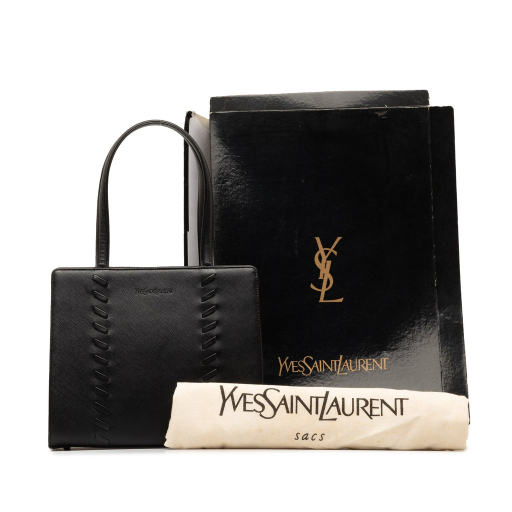Authenticated Black Handbag Leather Yves Top HandleBag Saint (Good) Laurent Unisex Pre-Owned Calf