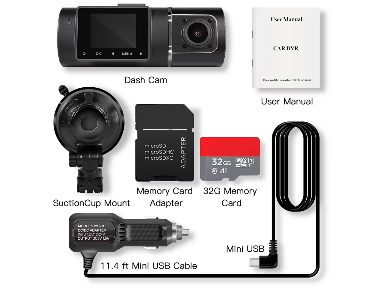 G-Sensor Infrared Car Rideshare Cam Recorder Loop Kit Driving Inside with Dual Night Hardwire for WDR Recording Vision Cabin FHD Dash 1080p+1080p Front Camera Taxi Included