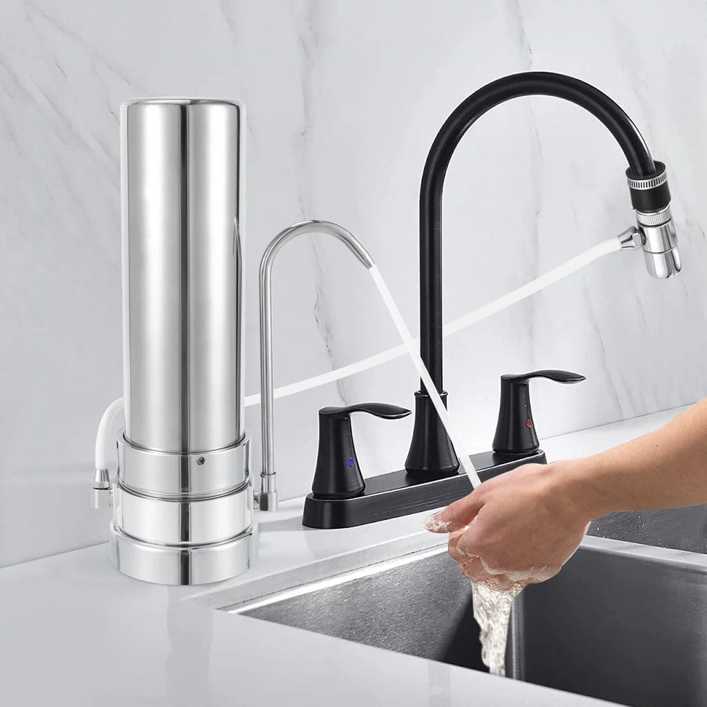 Filter Water Drinking Tap Filtration Countertop System Stainless Sink Filter Silver