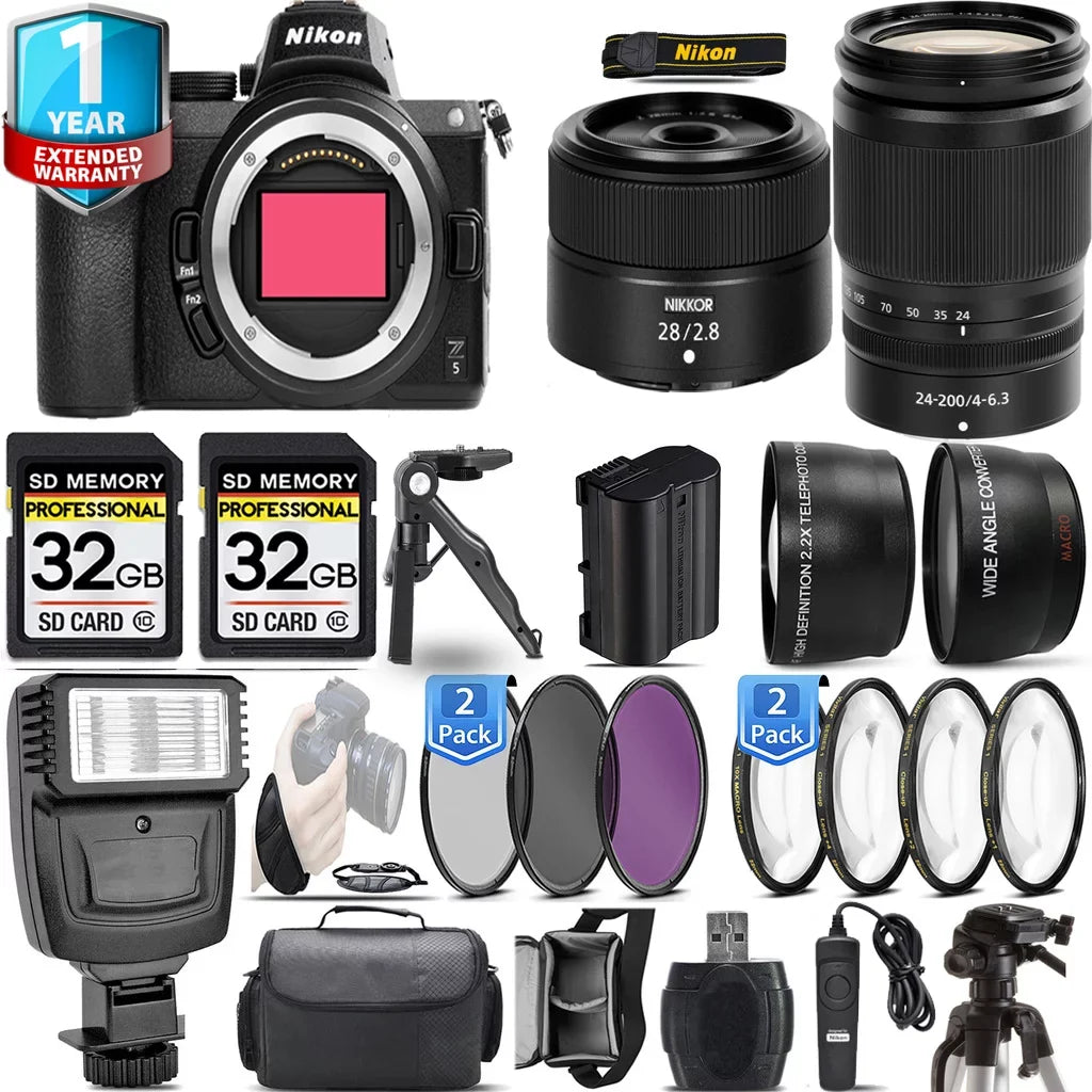 Camera 24-200mm + f/2.8 Z5 f/4-6.3 Kit with Flash 64GB Mirrorless + + Nikon Lens Lens VR 28mm