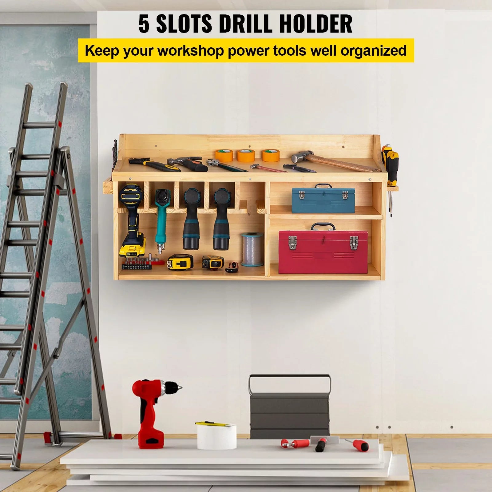 BENTISM Mounted Organizer Tool Tool Wall 5 Slots Drill Wall 4-shelf Power Holder